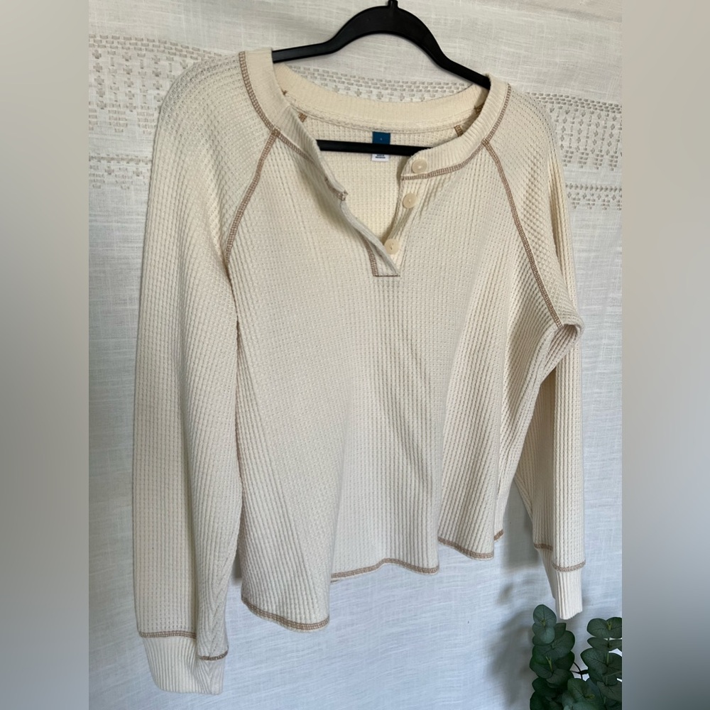 Comfy oversized boyfriend Henley sweater, cropped